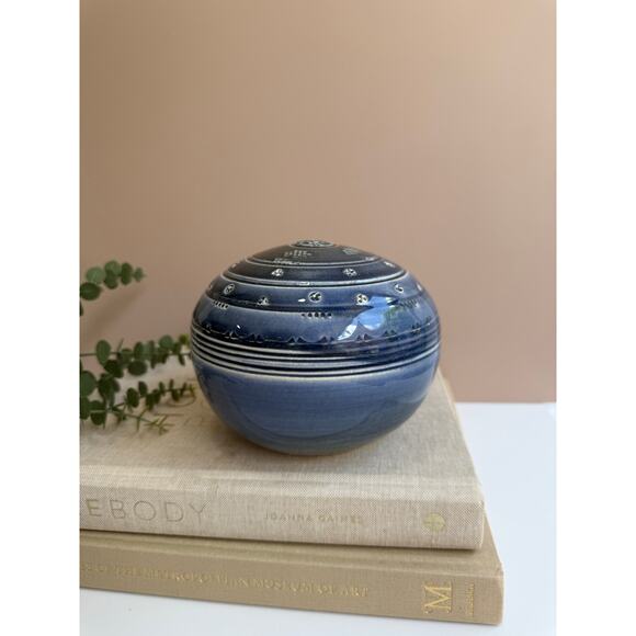 Handmade Studio Pottery Blue Decorative Orb | Modern Boho Shelf Accent | Artisan - Picture 5 of 9